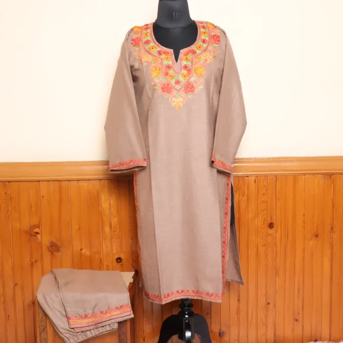 Beige Ruby Cotton Co-ord Set with Classic Kashmiri Aari Work | Pahalgam Collection