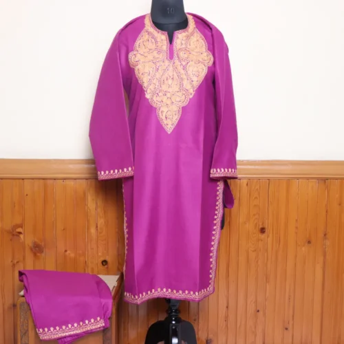 Light Purple Kashmiri Co-ord Set in Ruby Cotton with Aari Detailing | Pahalgam Collection