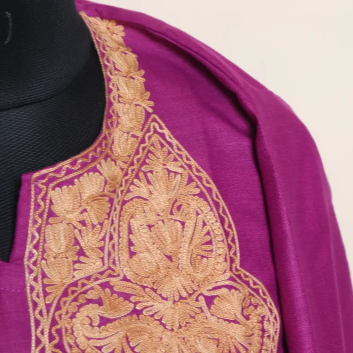 Light Purple Kashmiri Co-ord Set in Ruby Cotton with Aari Detailing | Pahalgam Collection - Image 3