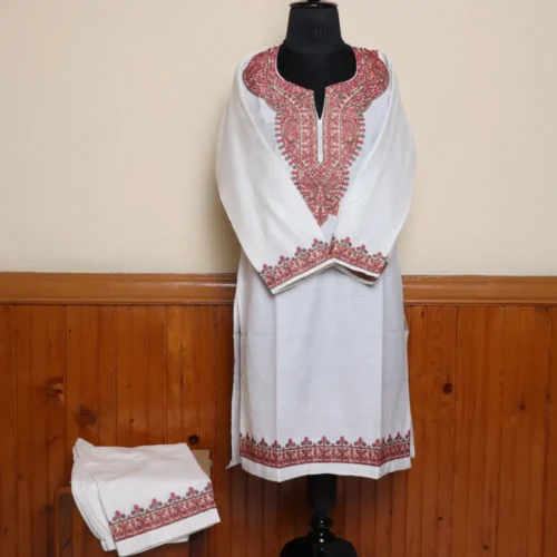 White Kashmiri Kurti Set With Sozni Embroidery | Lal Bazaar Collection