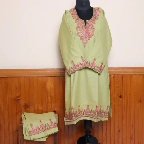 Kashmiri Lime Green Kurti Set With Sozni Embroidery | Lal Bazaar Collection