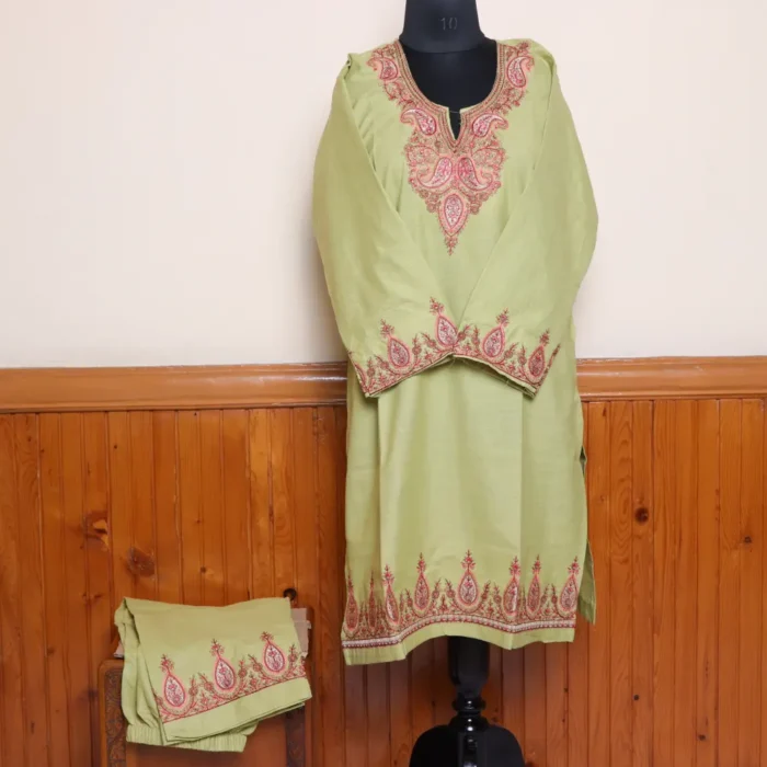 Kashmiri Lime Green Kurti Set With Sozni Embroidery | Lal Bazaar Collection