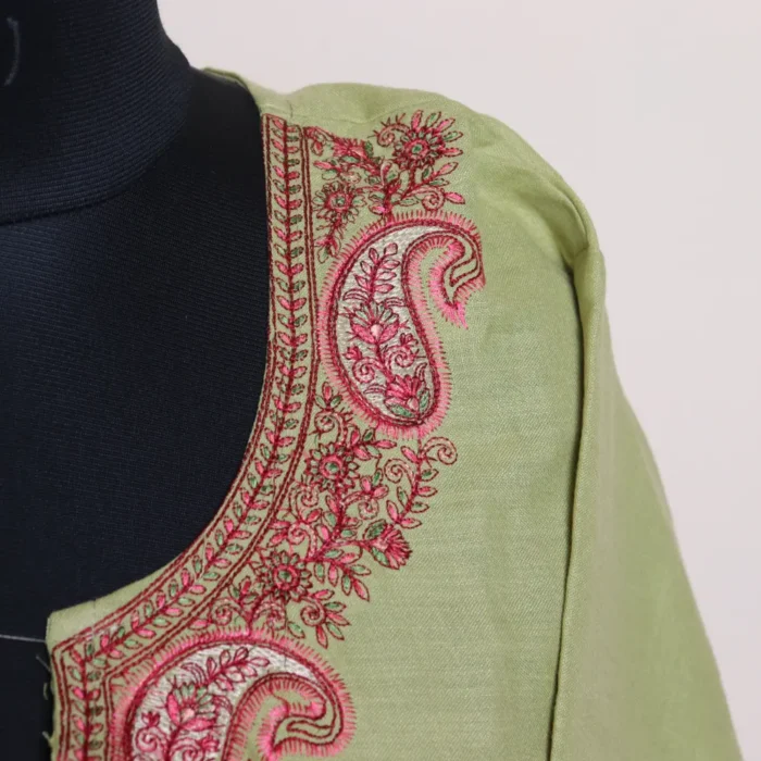 Kashmiri Lime Green Kurti Set With Sozni Embroidery | Lal Bazaar Collection - Image 3