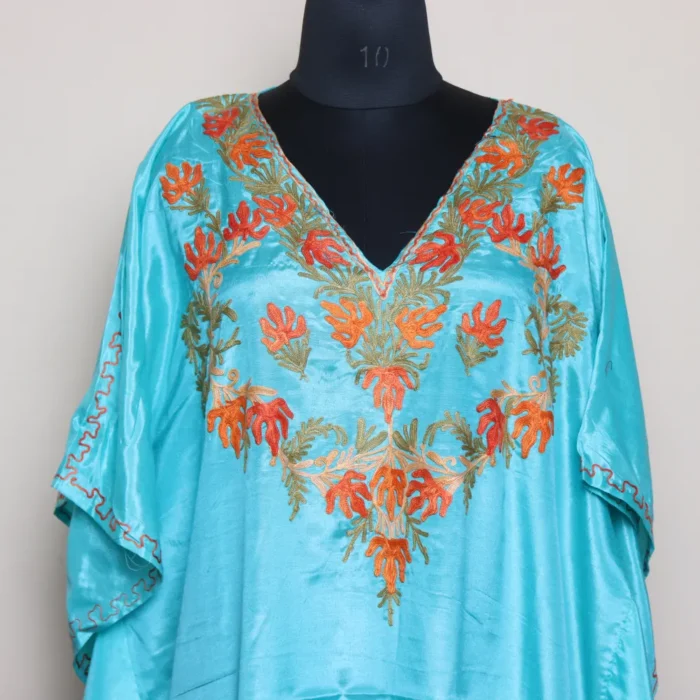 Light Sea Green Kashmiri Kaftan in Cotton Silk | Gulbano Collection - Image 2