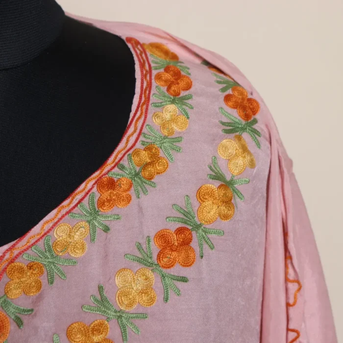 Kashmiri Aari Worked Pink Kaftan in Cotton Silk | Gulbano Collection - Image 3