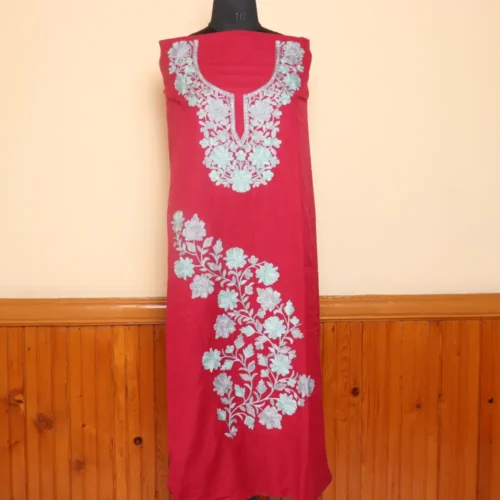 Dark Pink 2PC Kashmiri Work Cotton Suit with Floral Booti - Dal Jheel Collection