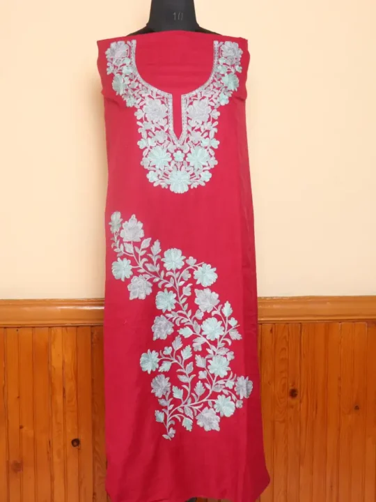 Dark Pink 2PC Kashmiri Work Cotton Suit with Floral Booti - Dal Jheel Collection