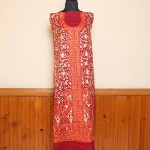 2PC Maroon Panel Jamwar Design Kashmiri Work Summer Cool Suit - Dal Jheel Collection