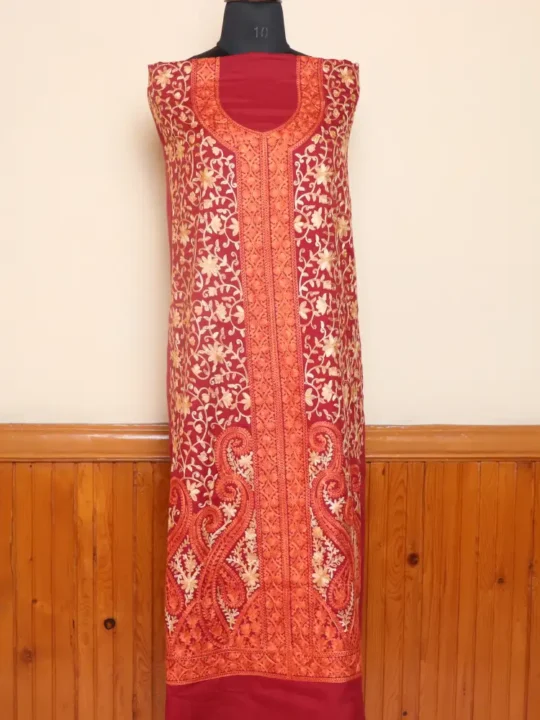 2PC Maroon Panel Jamwar Design Kashmiri Work Summer Cool Suit - Dal Jheel Collection