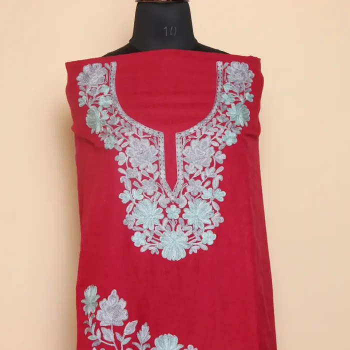 Dark Pink 2PC Kashmiri Work Cotton Suit with Floral Booti - Dal Jheel Collection - Image 2