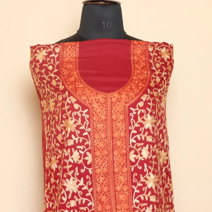 2PC Maroon Panel Jamwar Design Kashmiri Work Summer Cool Suit - Dal Jheel Collection - Image 2