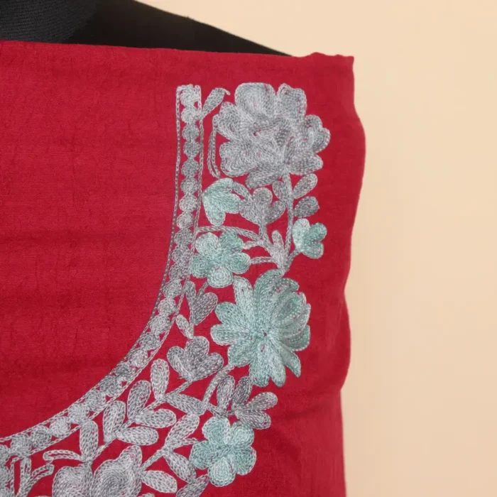 Dark Pink 2PC Kashmiri Work Cotton Suit with Floral Booti - Dal Jheel Collection - Image 3
