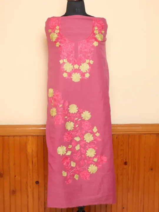 2PC Magenta Kashmiri Work Cotton Suit with Floral Booti - Dal Jheel Collection