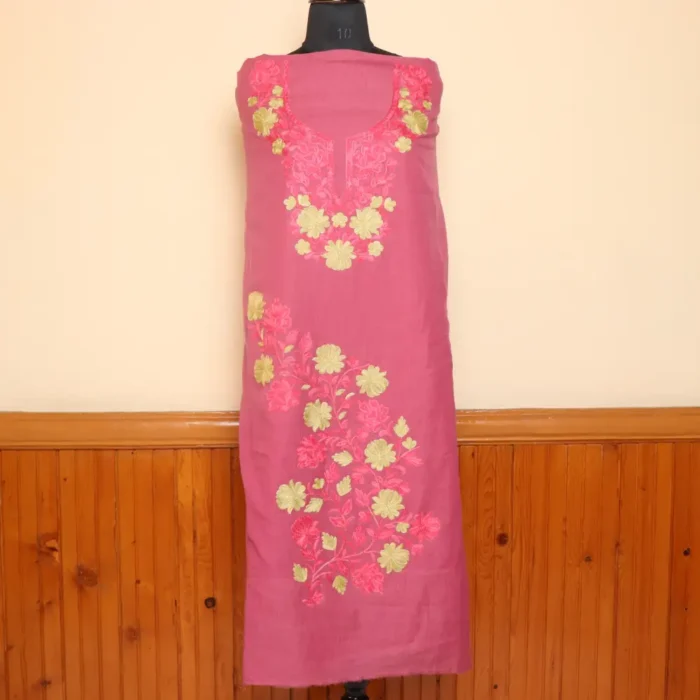 2PC Magenta Kashmiri Work Cotton Suit with Floral Booti - Dal Jheel Collection