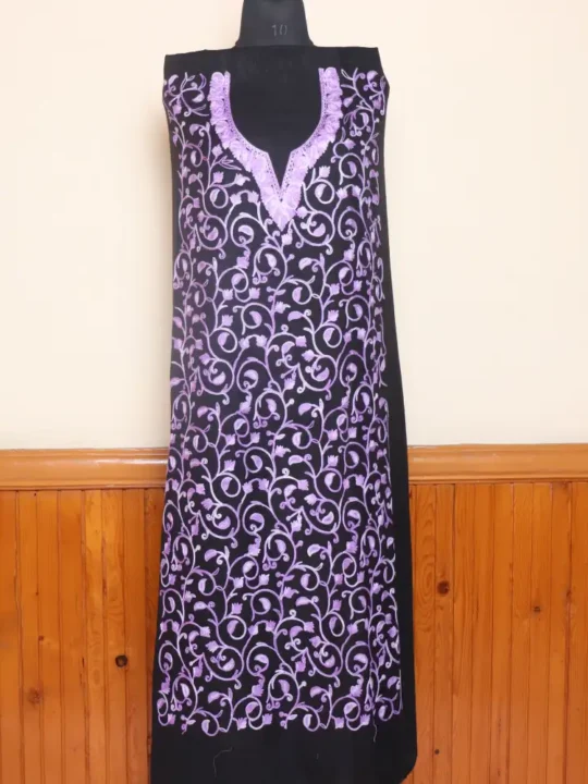 2PC Black Kashmiri Cotton Suit | All Over Jaal Badami Aari Embroidery | Dal Jheel