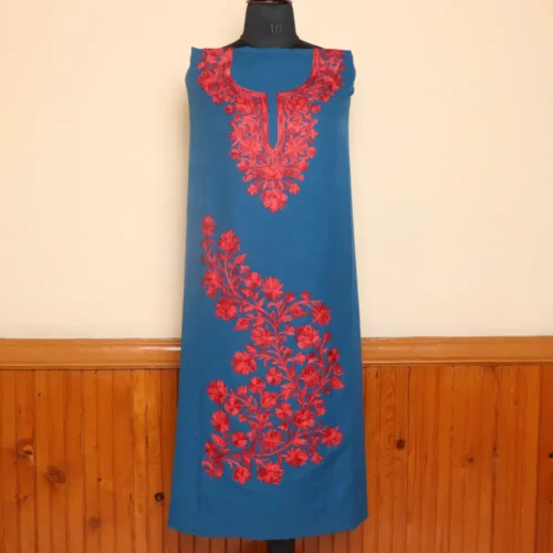 2PC Royal Blue Kashmiri Work Cotton Suit with Floral Booti - Dal Jheel Collection