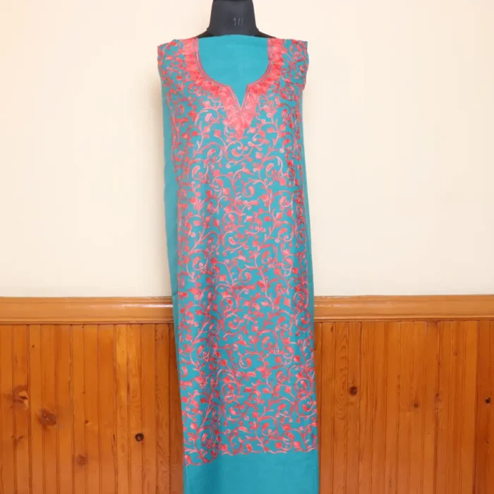 Teal Blue 2PC Kashmiri Cotton Suit | All Over Jaal Badami Aari Embroidery | Dal Jheel Collection