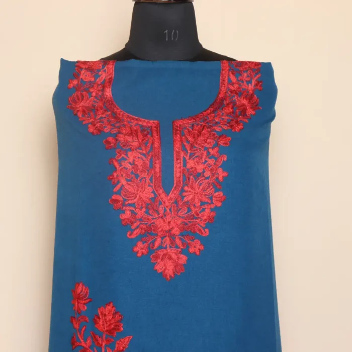 2PC Royal Blue Kashmiri Work Cotton Suit with Floral Booti - Dal Jheel Collection - Image 2