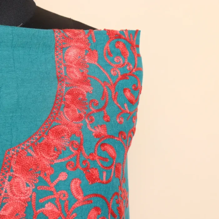 Teal Blue 2PC Kashmiri Cotton Suit | All Over Jaal Badami Aari Embroidery | Dal Jheel Collection - Image 3