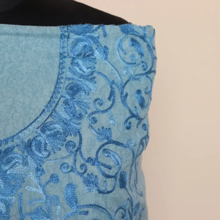 Baby Blue 2PC Kashmiri Cotton Suit | All Over Jaal Badami Aari Embroidery | Dal Jheel Collection - Image 3