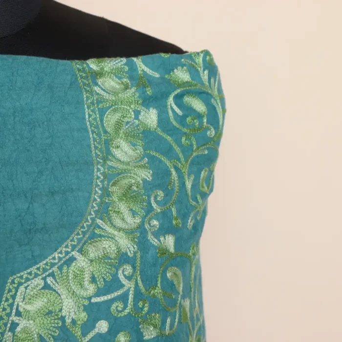 Dark Sea Green 2PC Kashmiri Cotton Suit | All Over Jaal Badami Aari Embroidery | Dal Jheel Collection - Image 3