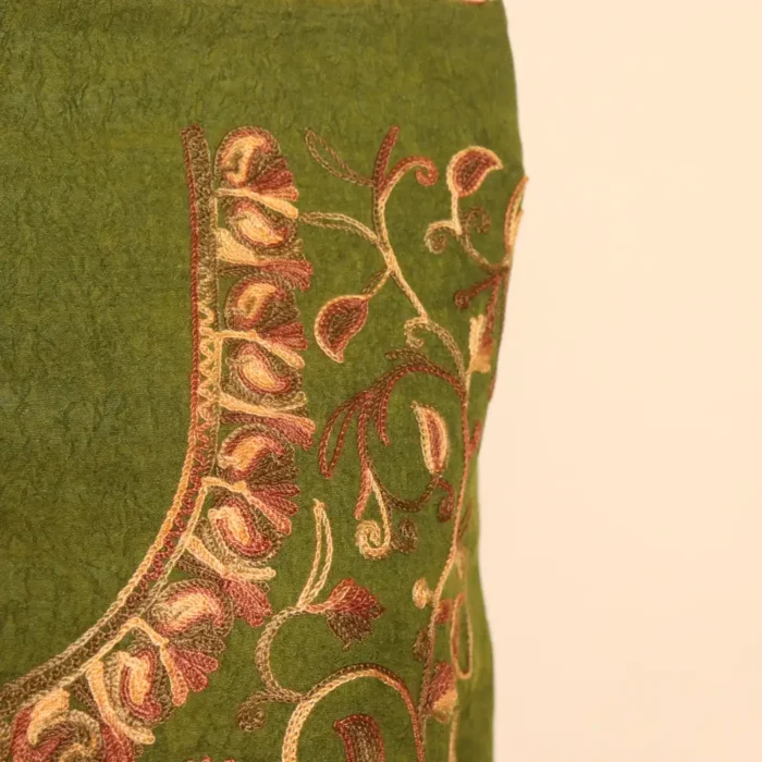 2PC Olive Green Kashmiri Cotton Suit | All Over Jaal Badami Aari Embroidery | Dal Jheel Collection - Image 3