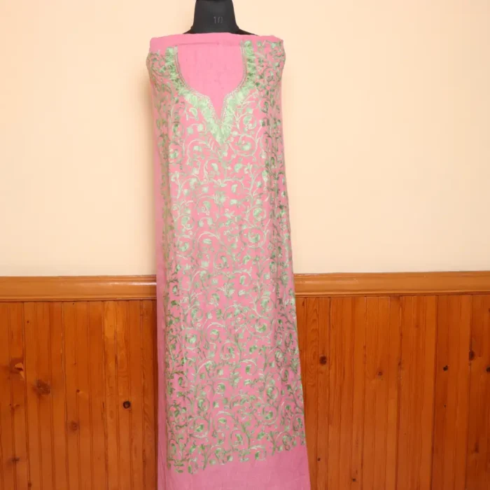 2PC Pink Kashmiri Cotton Suit | All Over Jaal Badami Aari Embroidery | Dal Jheel Collection