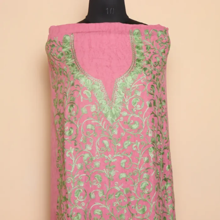 2PC Pink Kashmiri Cotton Suit | All Over Jaal Badami Aari Embroidery | Dal Jheel Collection - Image 2
