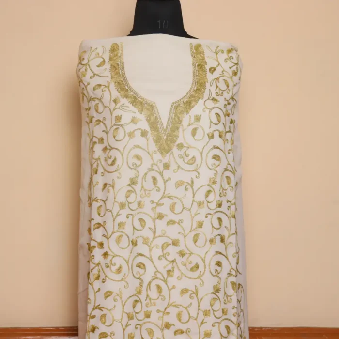 Cream 2PC Kashmiri Cotton Suit | All Over Jaal Badami Aari Embroidery | Dal Jheel Collection - Image 2