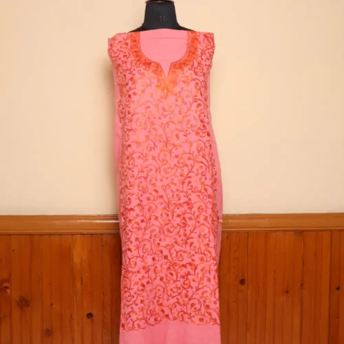 Adorable Pink 2PC Kashmiri Cotton Suit | All Over Jaal Badami Aari Embroidery | Dal Jheel Collection