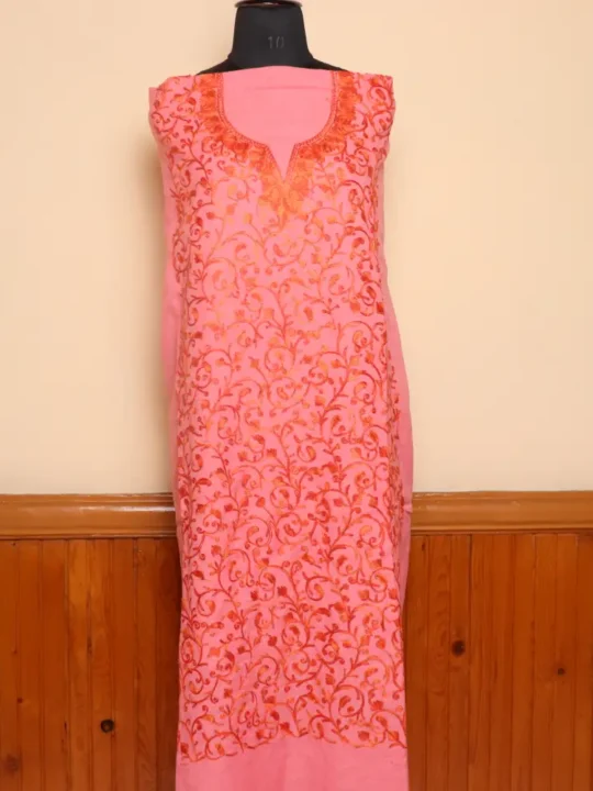 Adorable Pink 2PC Kashmiri Cotton Suit | All Over Jaal Badami Aari Embroidery | Dal Jheel Collection