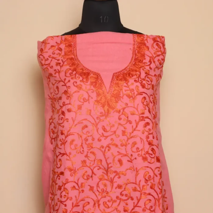 Adorable Pink 2PC Kashmiri Cotton Suit | All Over Jaal Badami Aari Embroidery | Dal Jheel Collection - Image 2