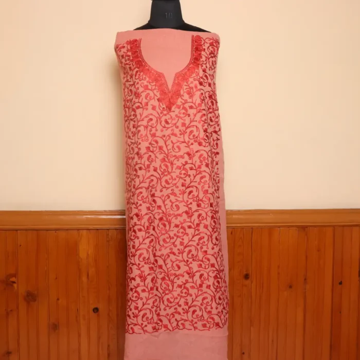 Elegent Dark Pink 2PC Kashmiri Cotton Suit | All Over Jaal Badami Aari Embroidery | Dal Jheel Collection