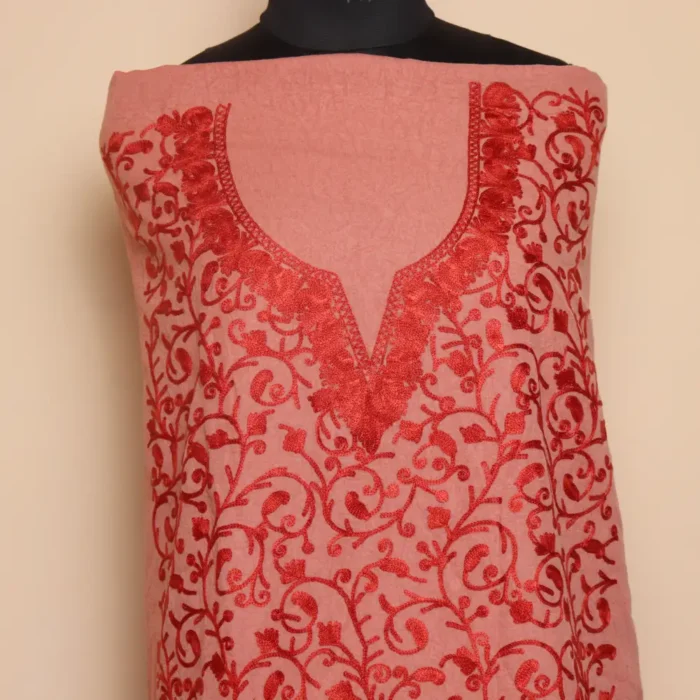 Elegent Dark Pink 2PC Kashmiri Cotton Suit | All Over Jaal Badami Aari Embroidery | Dal Jheel Collection - Image 2