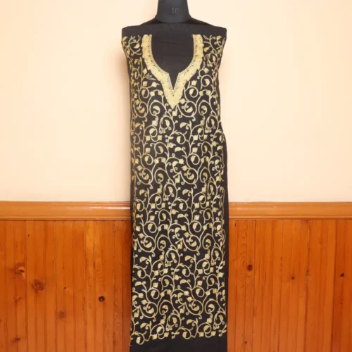 2PC Kashmiri Black Cotton Suit | All Over Jaal Badami Aari Embroidery | Dal Jheel Collection