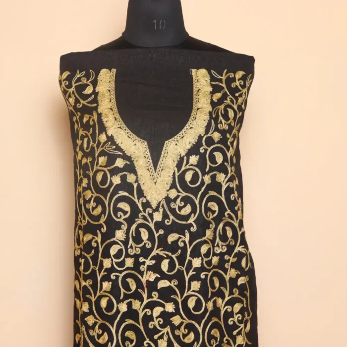 2PC Kashmiri Black Cotton Suit | All Over Jaal Badami Aari Embroidery | Dal Jheel Collection - Image 2