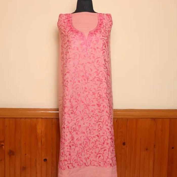 2PC Kashmiri Pinkish Cotton Suit | All Over Jaal Badami Aari Embroidery | Dal Jheel Collection