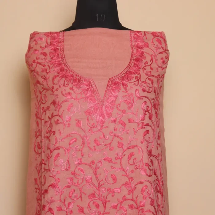 2PC Kashmiri Pinkish Cotton Suit | All Over Jaal Badami Aari Embroidery | Dal Jheel Collection - Image 2