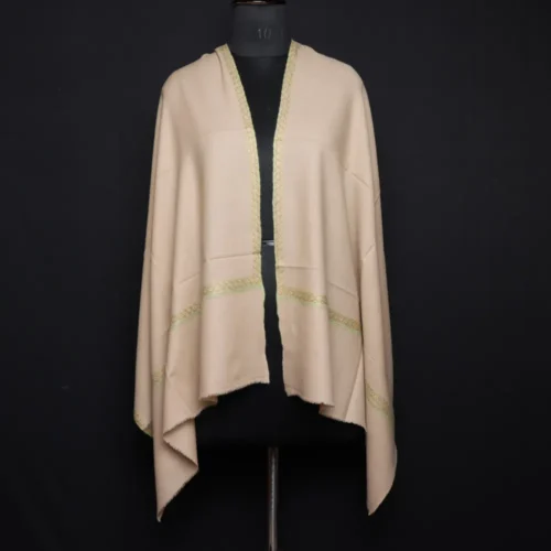 Kashmir-Made Pure Pashmina Stole – Beige with Delicate Sozni Embroidery