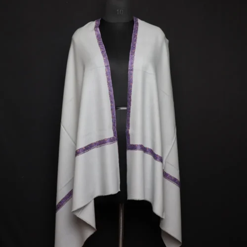 Grey Pure Pashmina Stole with Sozni Border & Motif – Hand-spun & Handwoven | Kashmiri Embroidered Luxury Wrap