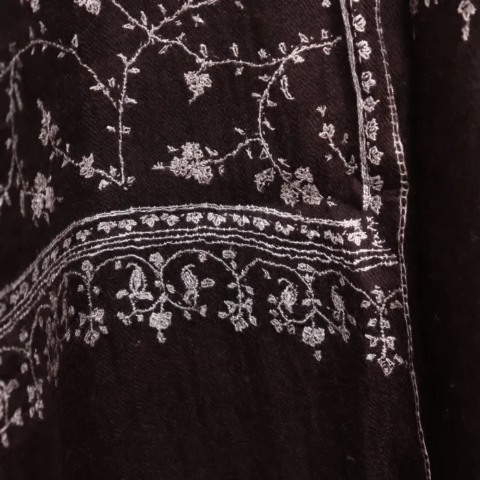 Pure Pashmina Kashmiri Stole – Dark Brown | Handwoven | Handspun | Sozni Hand Embroidery - Image 3