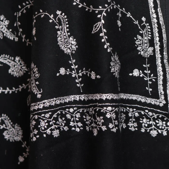 Black Soft Pashmina Wrap with Sozni Embroidery – Handwoven Kashmiri Stole | Pure Pashmina Scarf for Women - Image 3