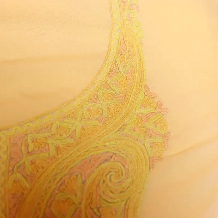 Yellow 2PC Kashmiri Handwork Summer Cool Aari Suit - Zikrejaan Collection - Image 3