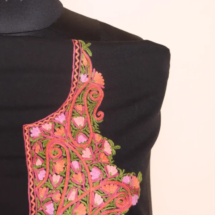 Black 2PC Kashmiri Handwork Summer Cool Aari Suit - Zikrejaan Collection - Image 2