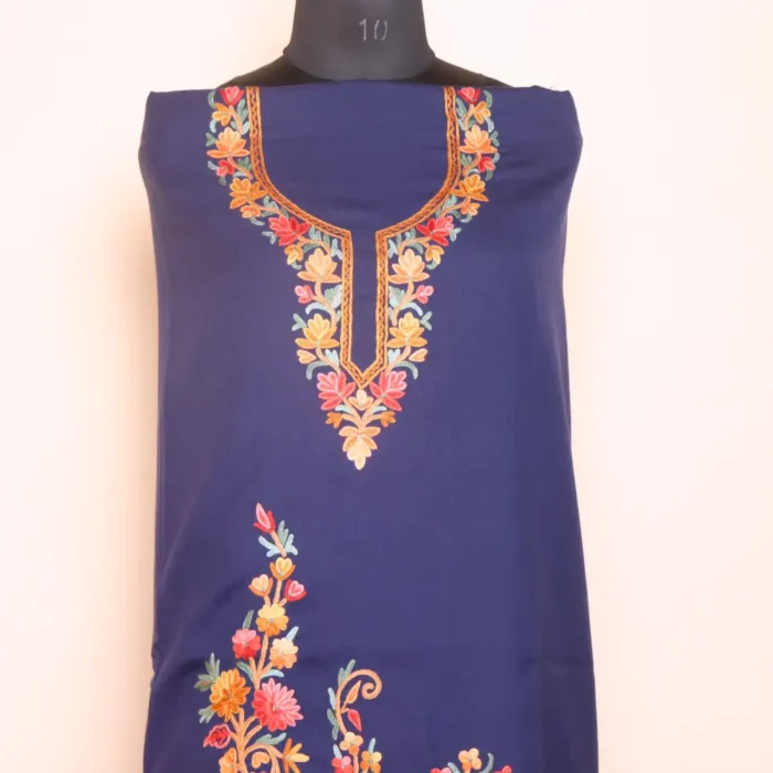 Blue 2PC Kashmiri Summer Cool Handwork Aari Suit - Zikrejaan Collection - Image 2