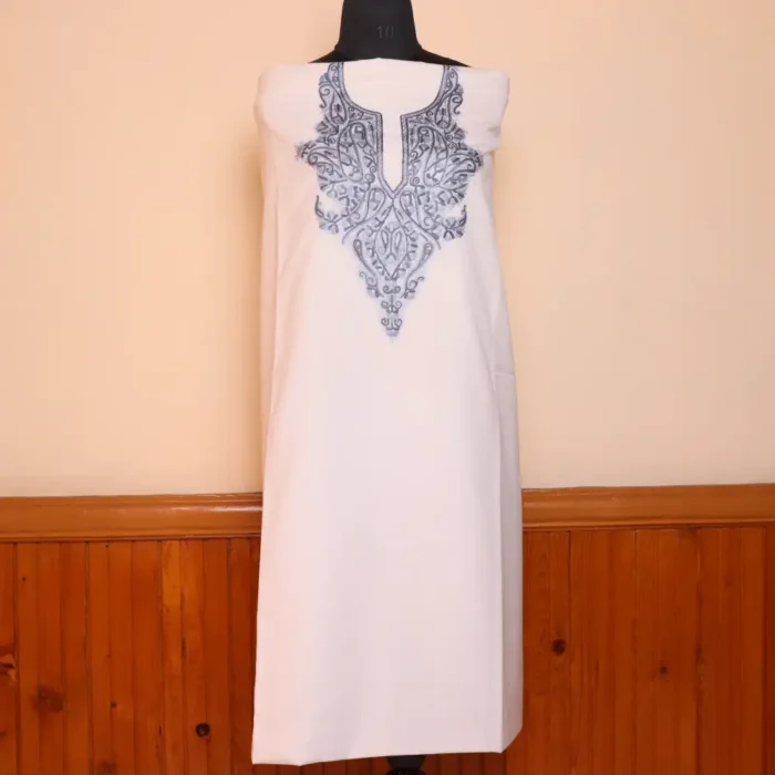 White 2PC Kashmiri Handwork Cotton Aari Suit - Zikrejaan Collection - Image 2