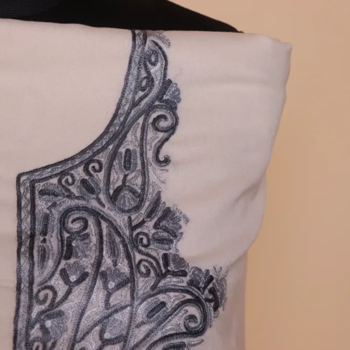 White 2PC Kashmiri Handwork Cotton Aari Suit - Zikrejaan Collection - Image 3