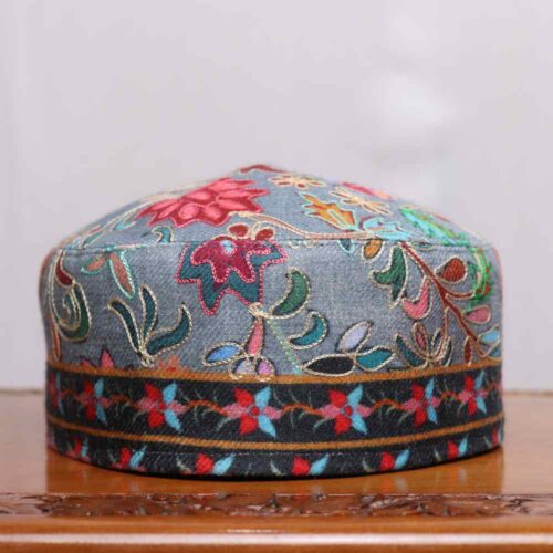 Miraj Kashmiri Grey Toosha Cap with Traditional Kalamkari Work