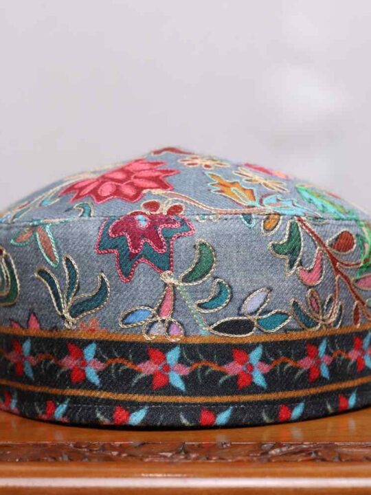 Miraj Kashmiri Grey Toosha Cap with Traditional Kalamkari Work