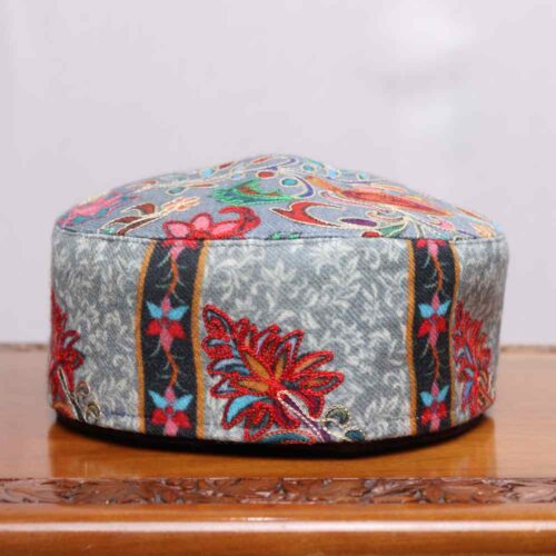 Grey Color Bazm Kashmiri Toosha Kalamkari Cap